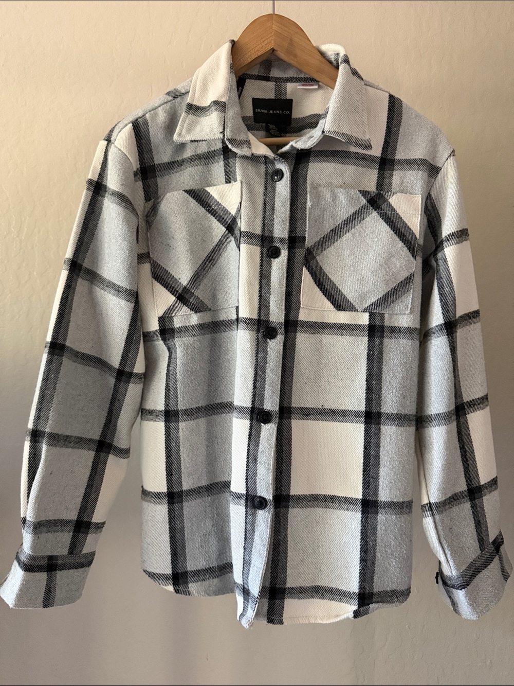 Silver Jeans Black and White Plaid Button-Down Shirt Shacket Jacket